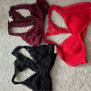 Lace Bralette Set - Red, Black, Burgundy